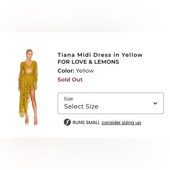 For Love And Lemons - NWT Tiana Midi Dress in Yellow - Picture 5 of 5